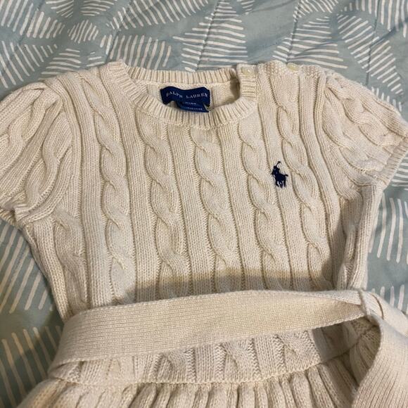 Ralph Lauren Kids Cable Knit Sweater Dress In Ivory Logo Tie Belt Girls Size 4T - Picture 2 of 6